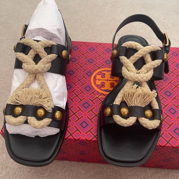 Tory Burch Veg Leather/Rope Sandal